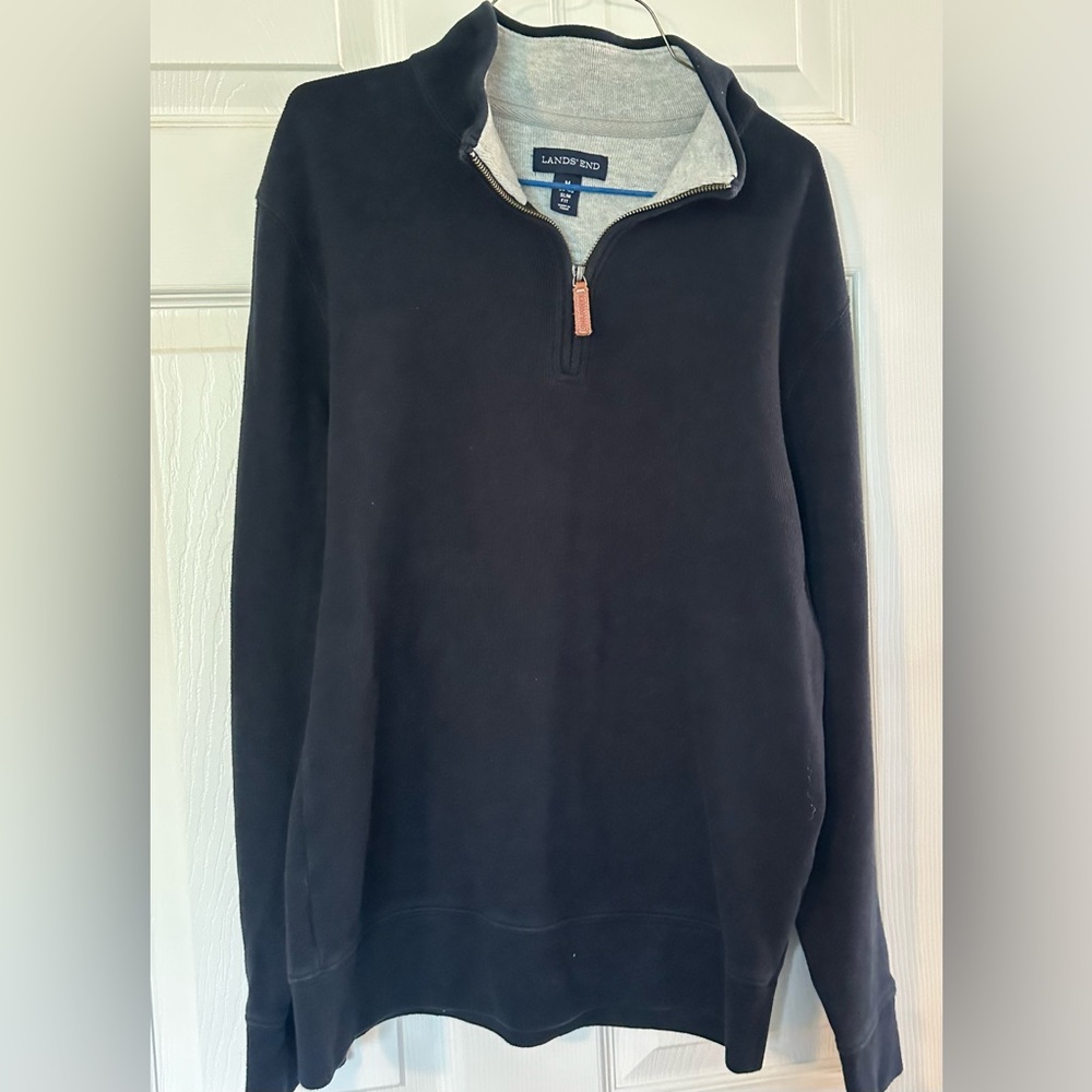 Lands' End Zip Up Sweater in Blue and Gray